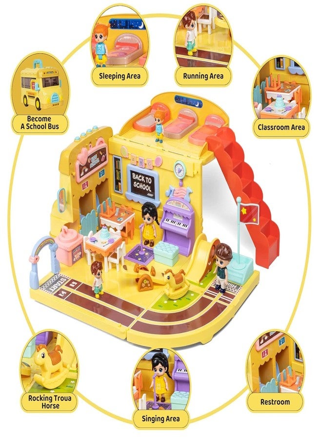 SKYBUCKET Dollhouse Camper Van Portable School Bus Building kitith Stair, Transforming Preschool Storage toyith Music for Girls ge 3+ - Image 3